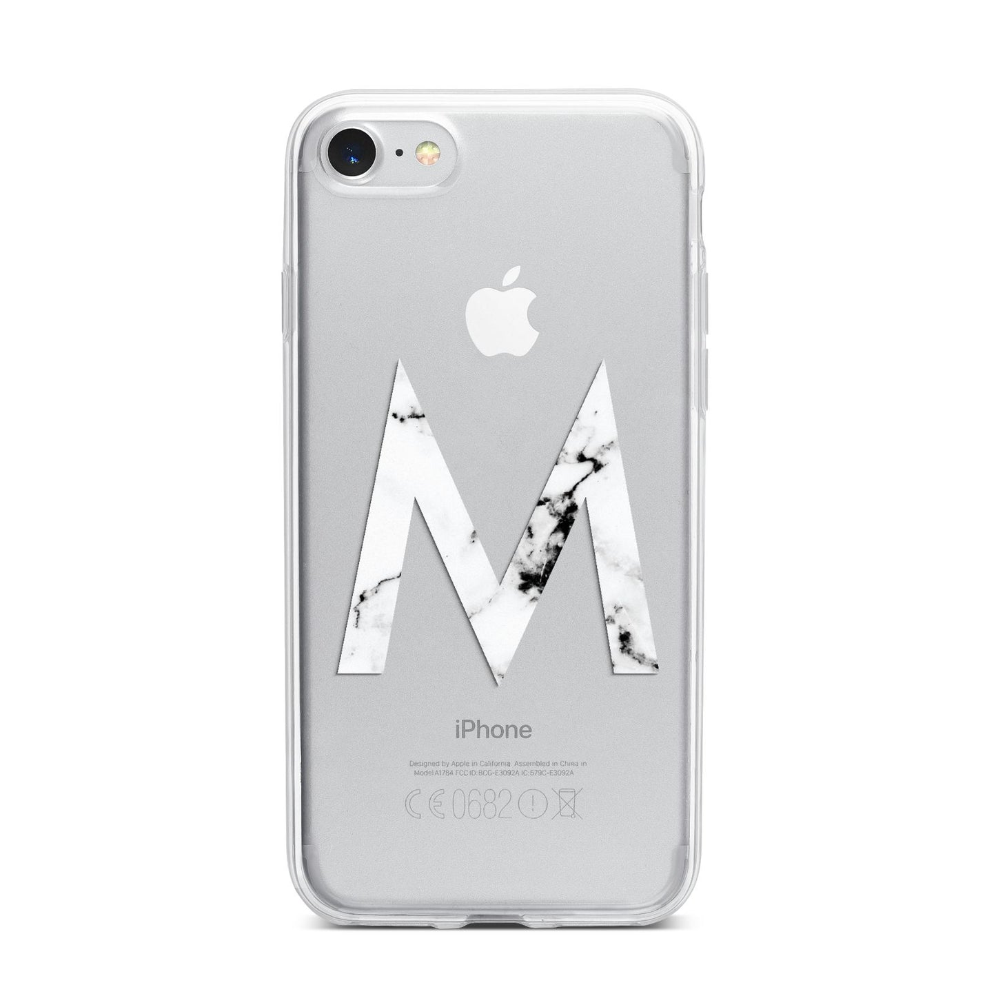 Personalised White Marble Initial Clear Custom iPhone 7 Bumper Case on Silver iPhone