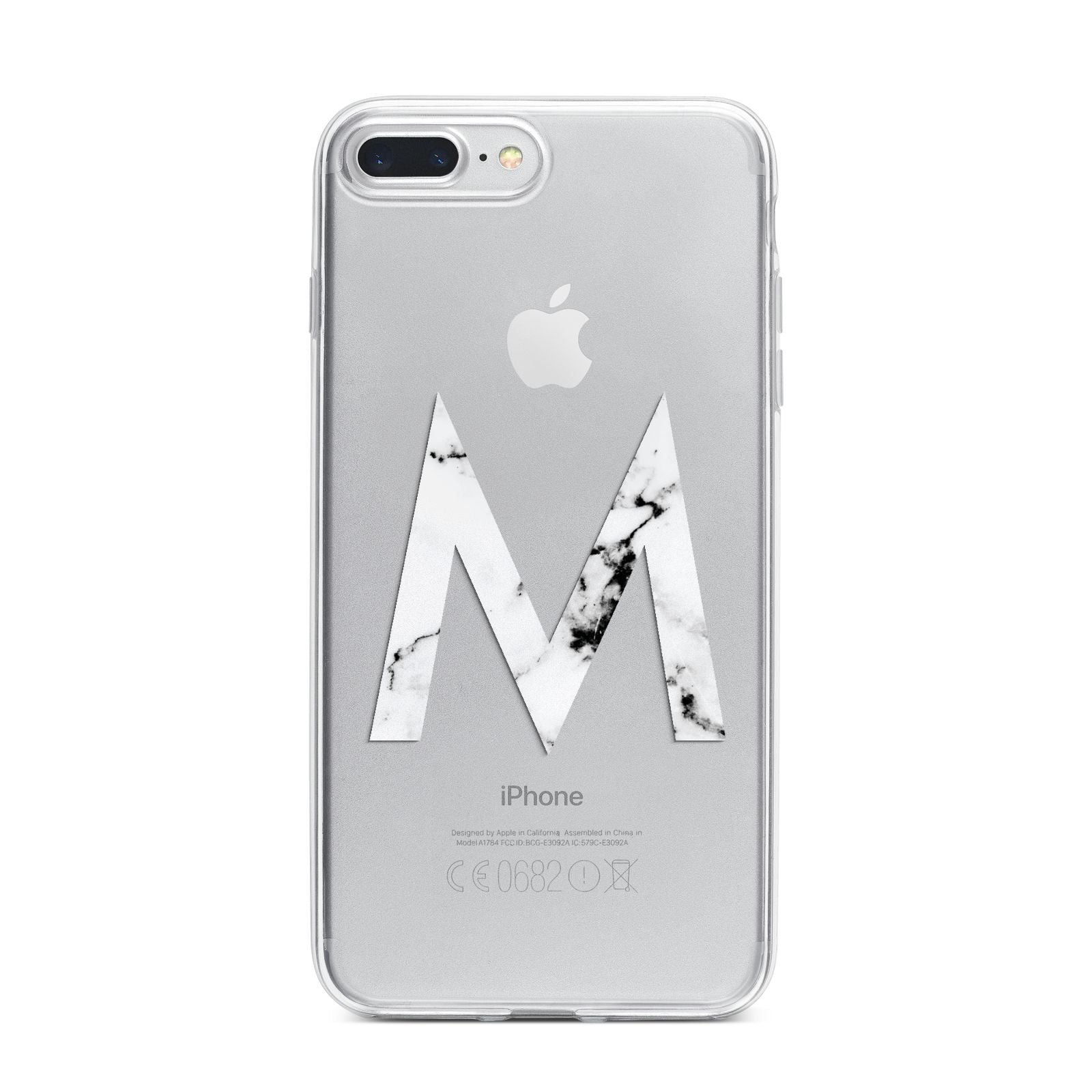 Personalised White Marble Initial Clear Custom iPhone 7 Plus Bumper Case on Silver iPhone
