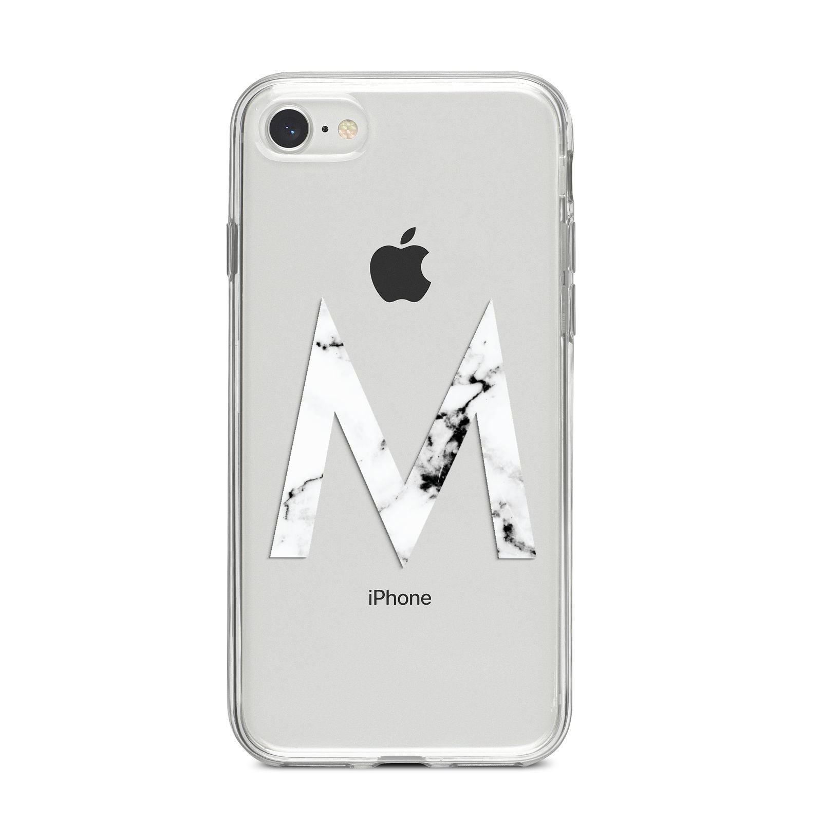 Personalised White Marble Initial Clear Custom iPhone 8 Bumper Case on Silver iPhone