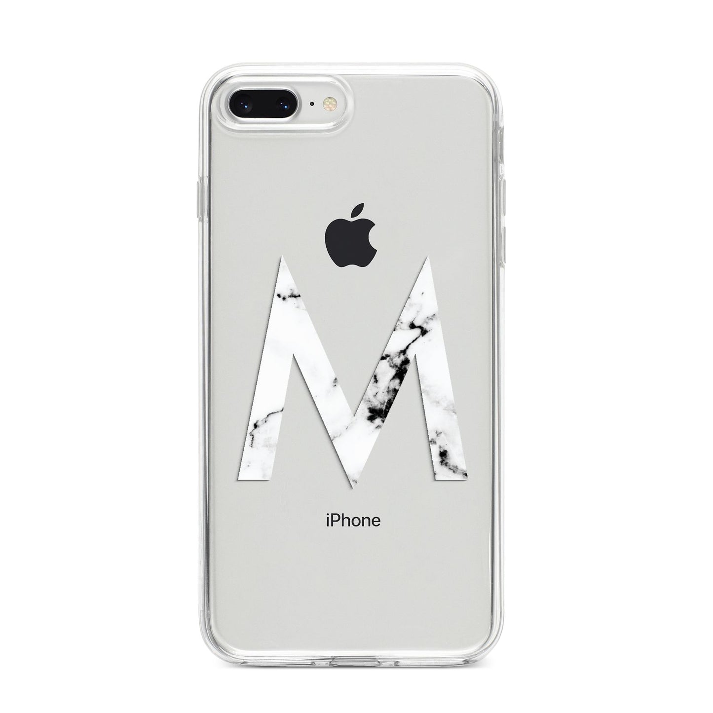 Personalised White Marble Initial Clear Custom iPhone 8 Plus Bumper Case on Silver iPhone