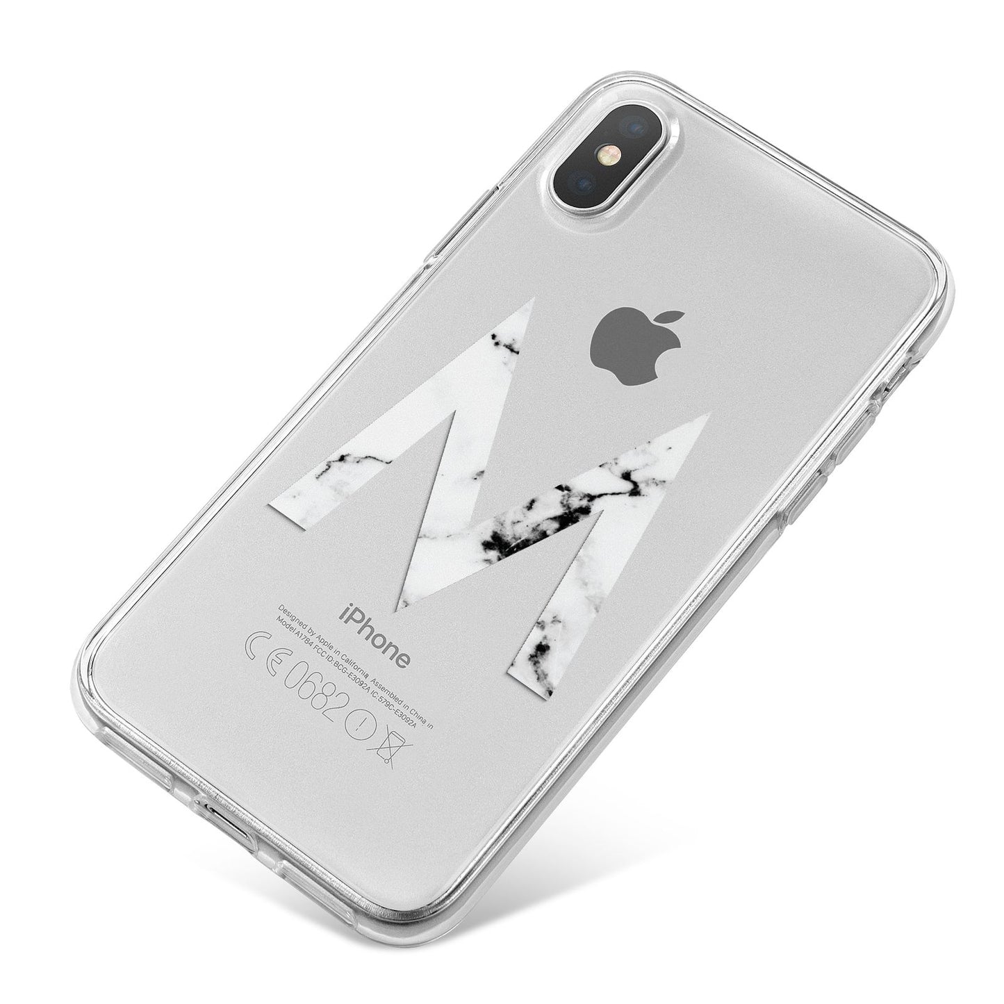 Personalised White Marble Initial Clear Custom iPhone X Bumper Case on Silver iPhone