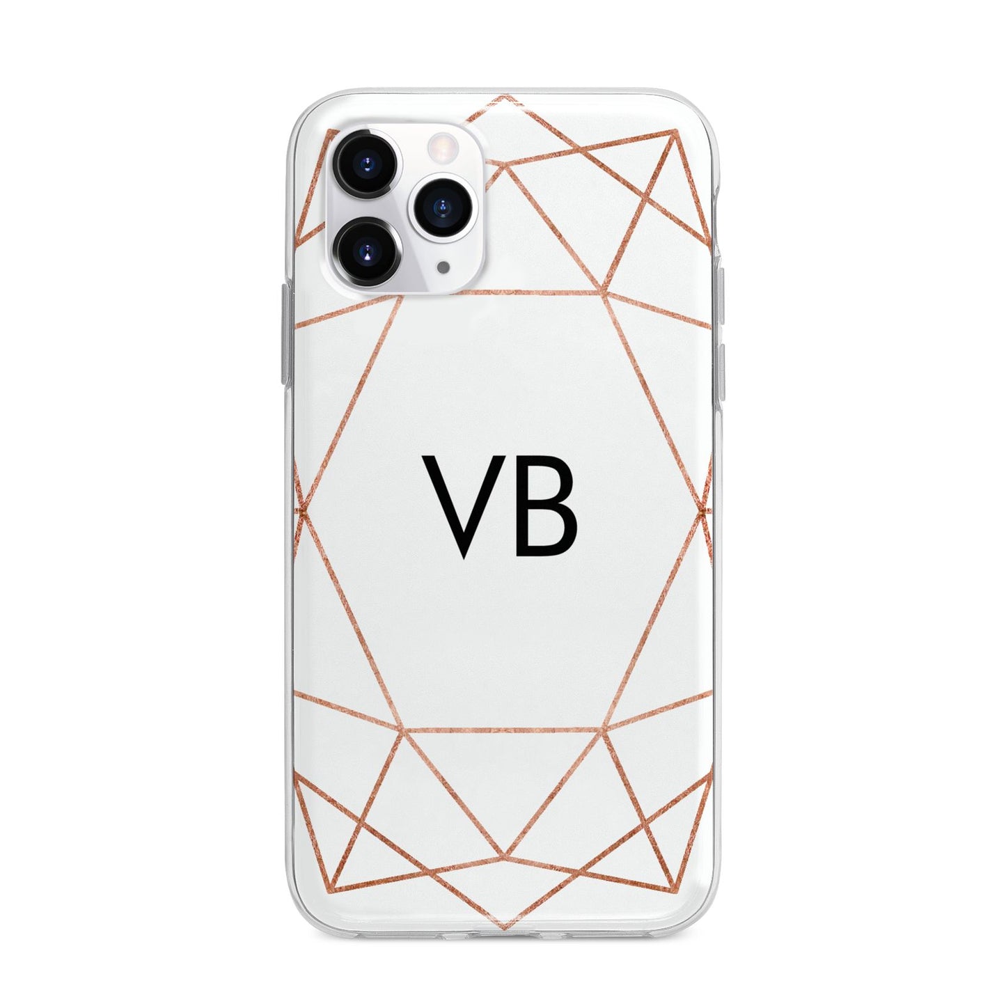 Personalised White Rose Gold Initials Geometric Apple iPhone 11 Pro Max in Silver with Bumper Case