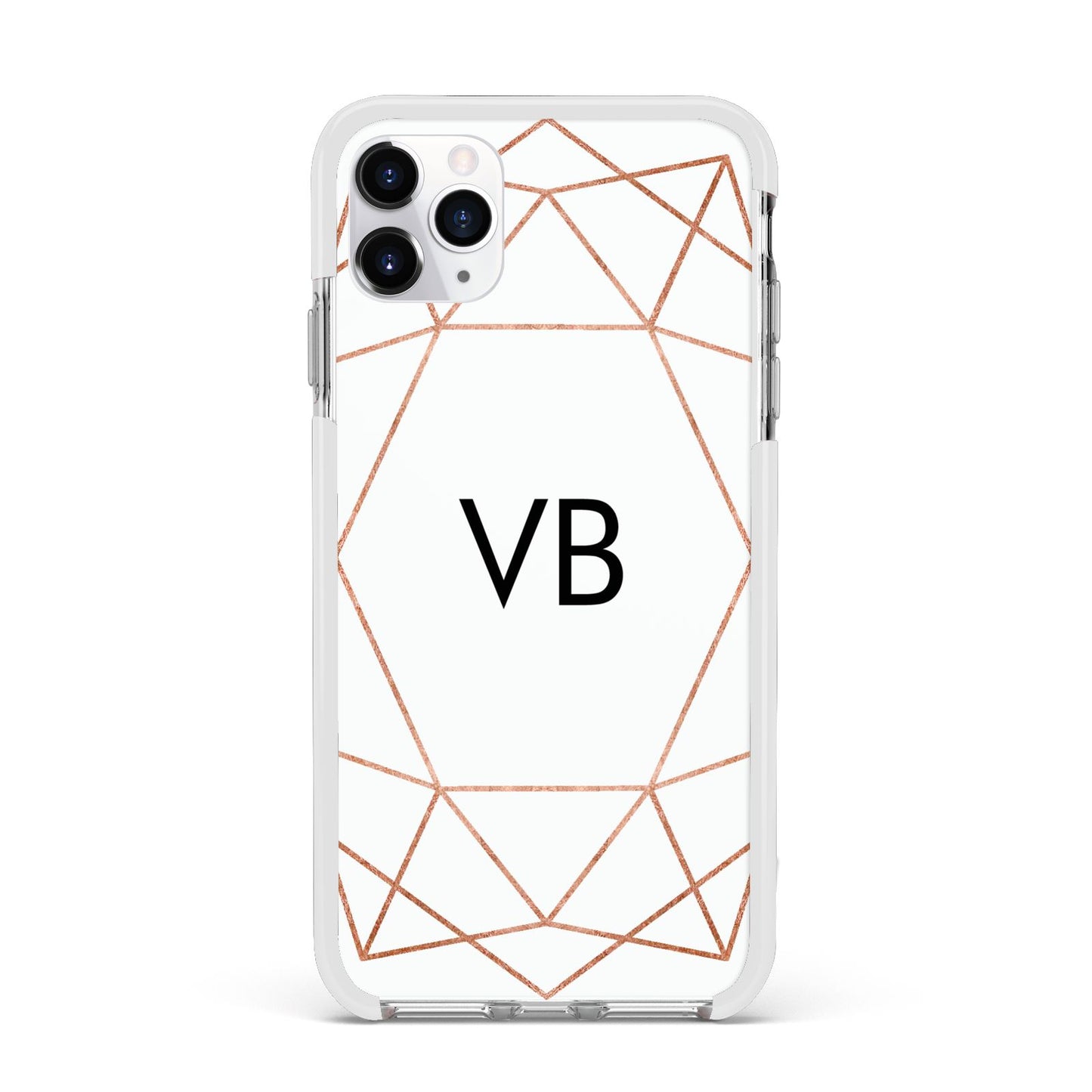 Personalised White Rose Gold Initials Geometric Apple iPhone 11 Pro Max in Silver with White Impact Case