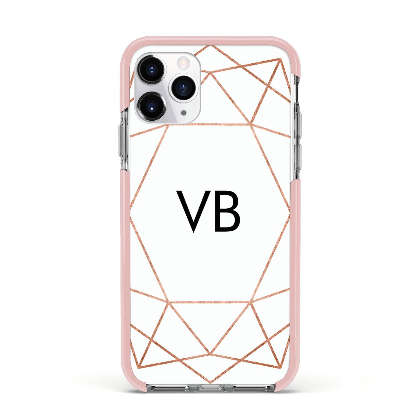 Personalised White Rose Gold Initials Geometric Apple iPhone 11 Pro in Silver with Pink Impact Case