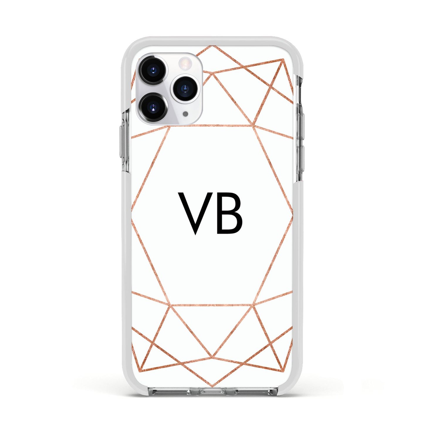 Personalised White Rose Gold Initials Geometric Apple iPhone 11 Pro in Silver with White Impact Case