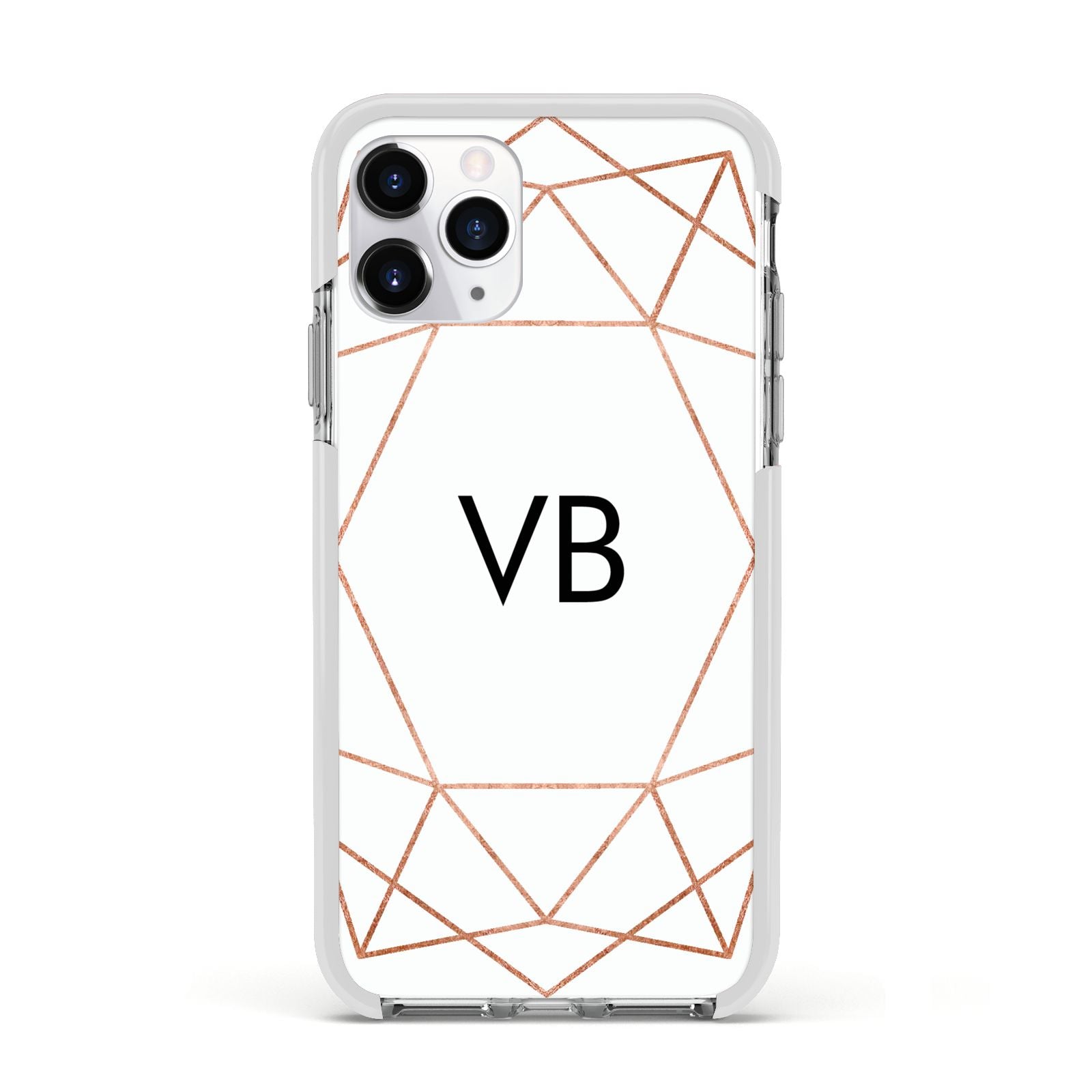Personalised White Rose Gold Initials Geometric Apple iPhone 11 Pro in Silver with White Impact Case