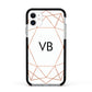 Personalised White Rose Gold Initials Geometric Apple iPhone 11 in White with Black Impact Case