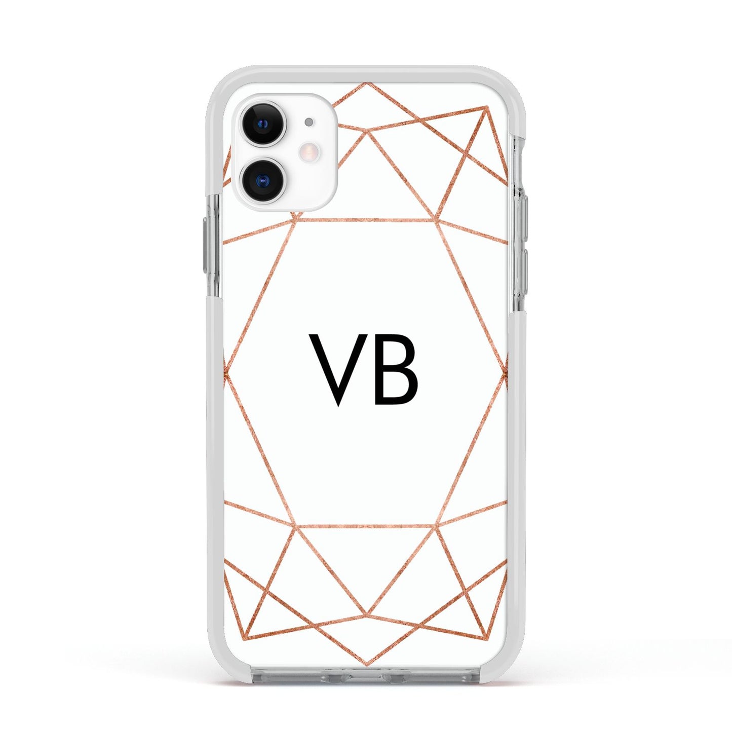 Personalised White Rose Gold Initials Geometric Apple iPhone 11 in White with White Impact Case