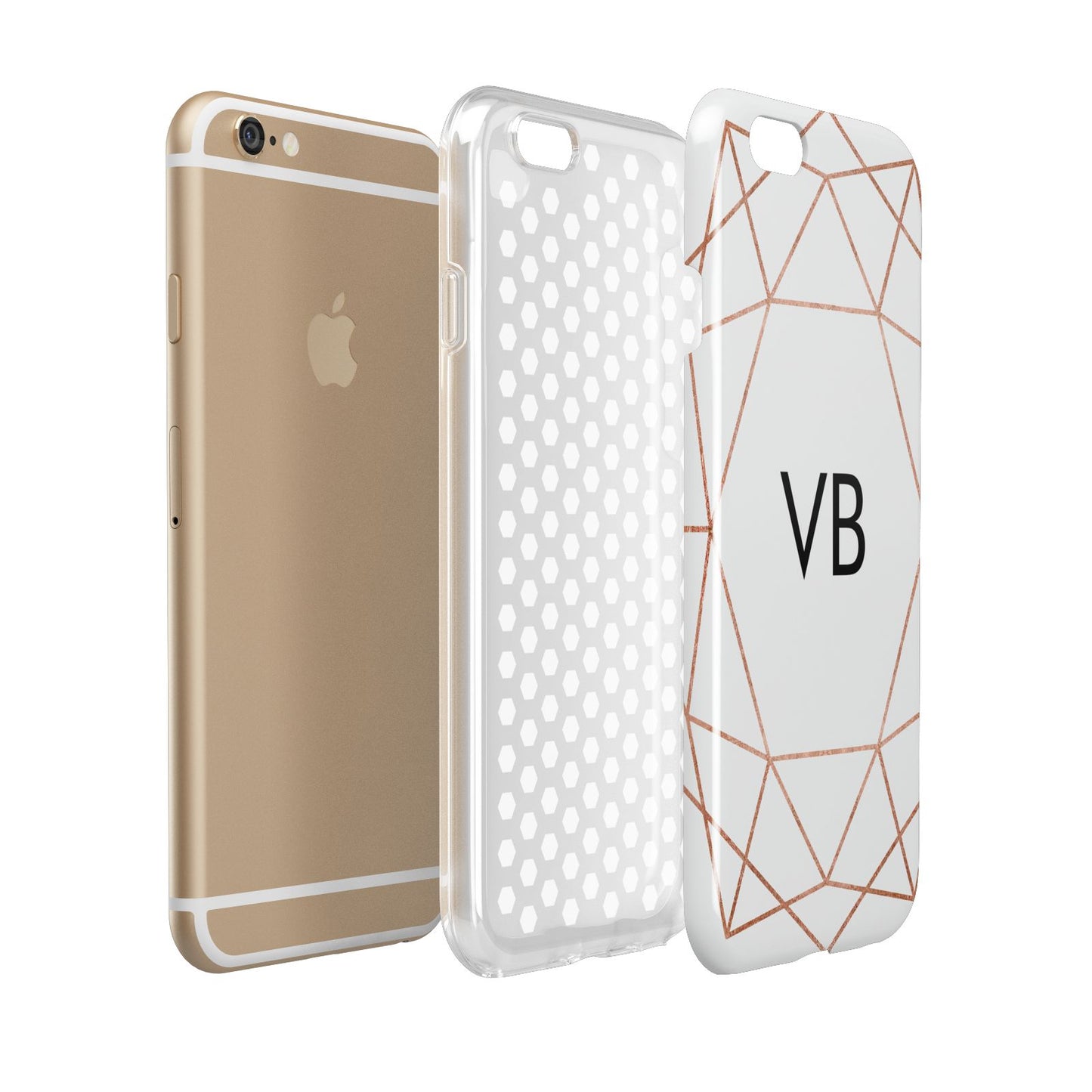 Personalised White Rose Gold Initials Geometric Apple iPhone 6 3D Tough Case Expanded view