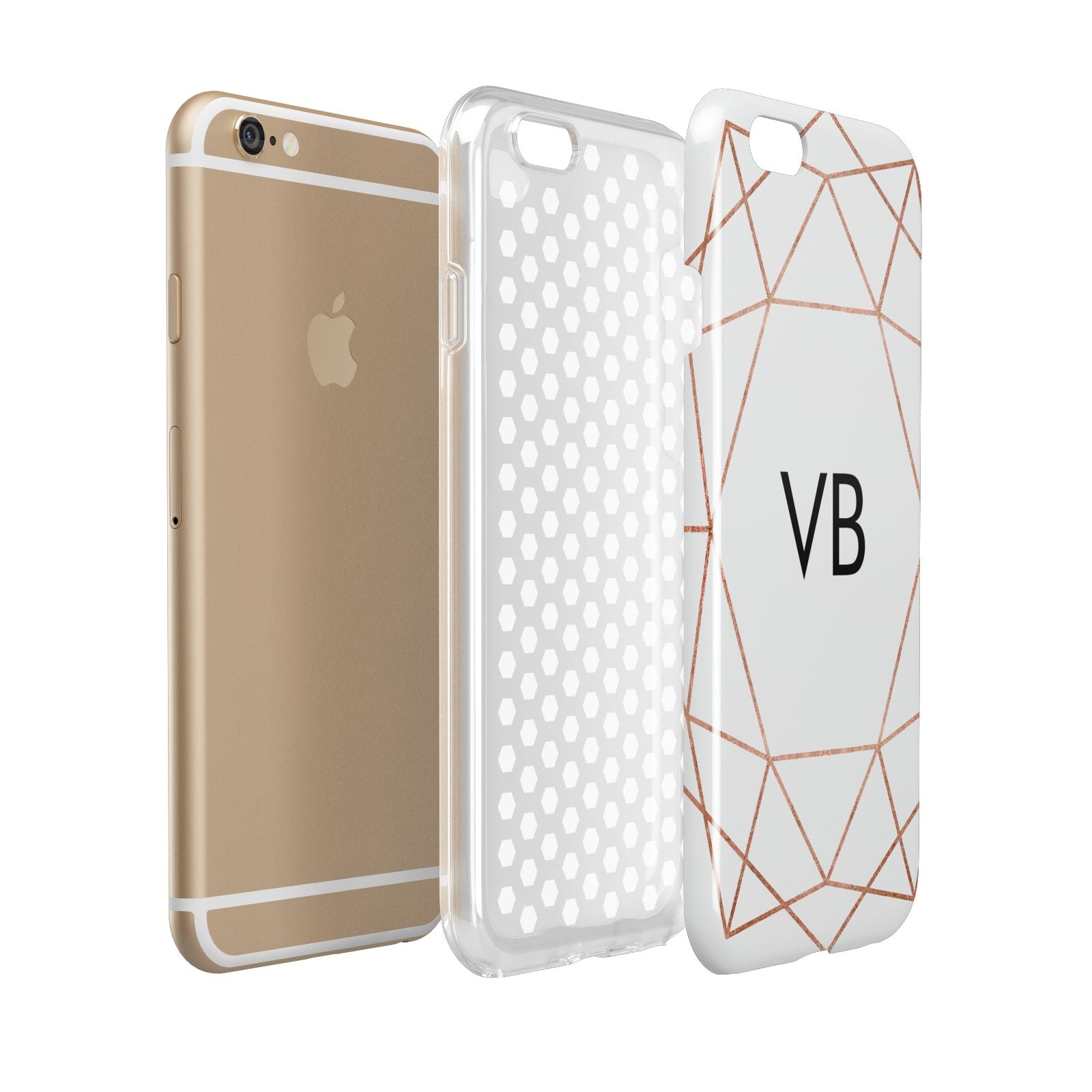 Personalised White Rose Gold Initials Geometric Apple iPhone 6 3D Tough Case Expanded view