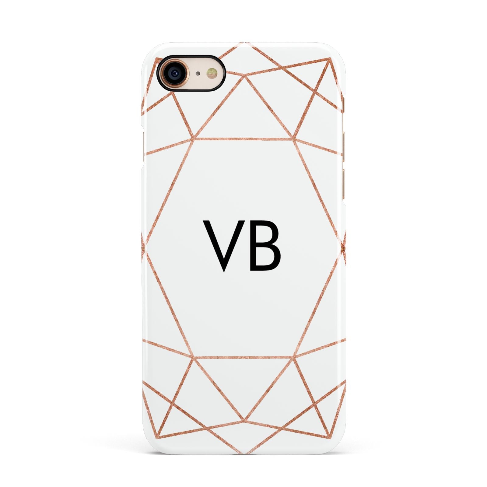 Personalised White Rose Gold Initials Geometric Apple iPhone 7 8 3D Snap Case