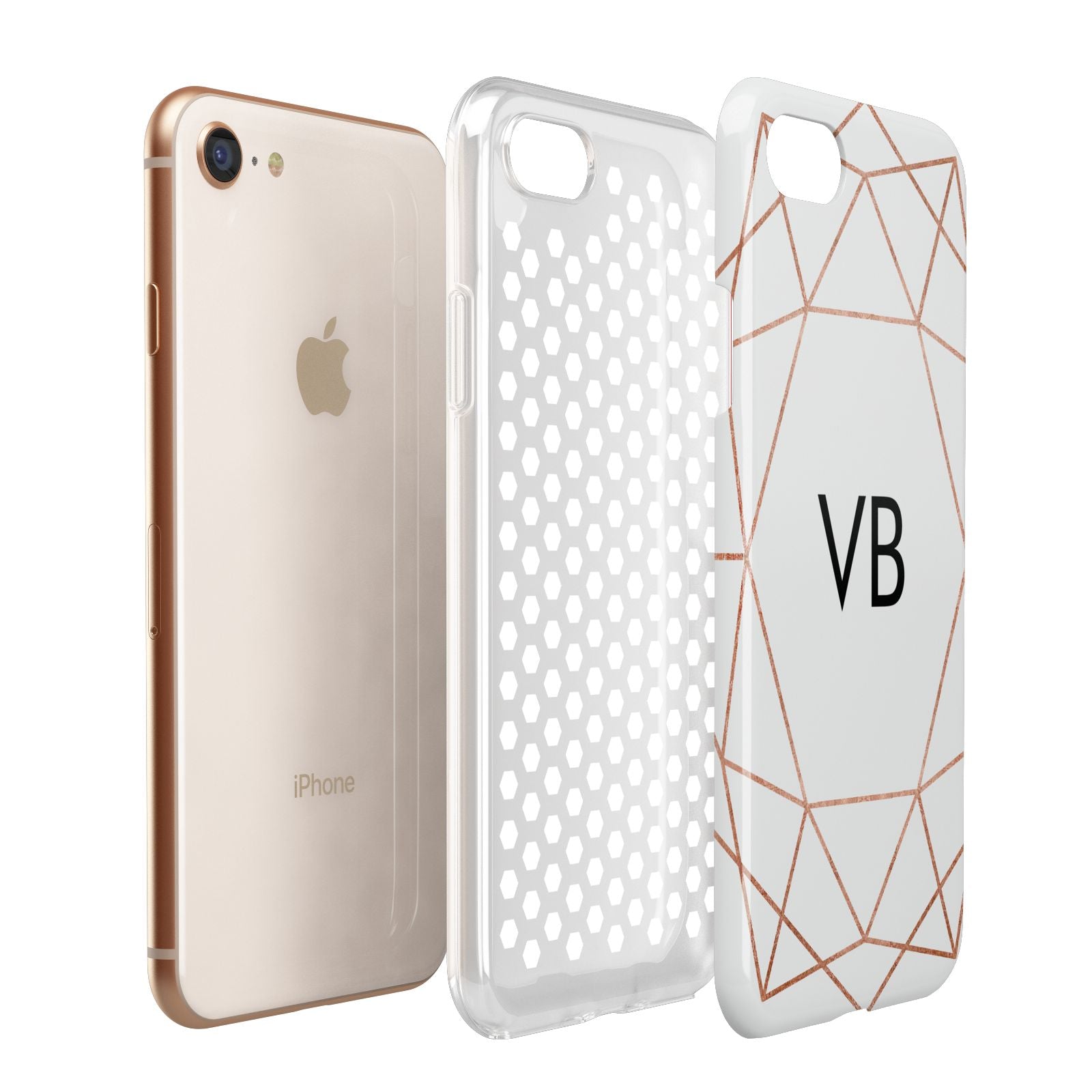 Personalised White Rose Gold Initials Geometric Apple iPhone 7 8 3D Tough Case Expanded View
