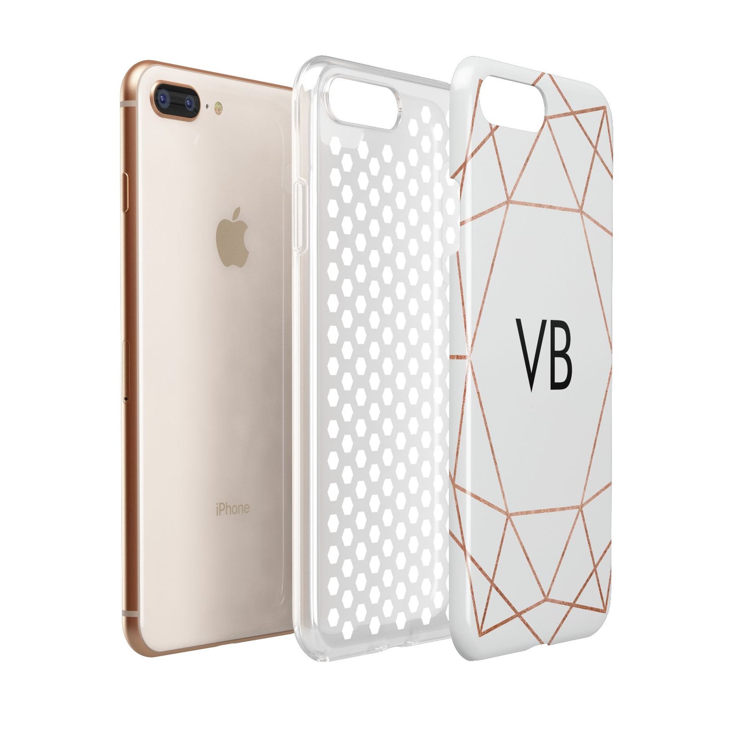 Personalised White Rose Gold Initials Geometric Apple iPhone 7 8 Plus 3D Tough Case Expanded View