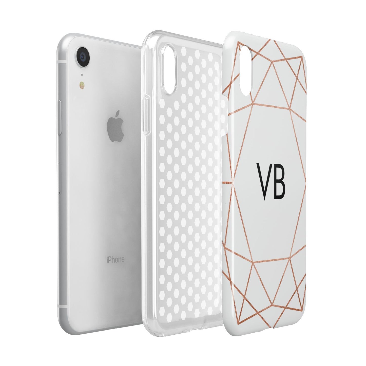 Personalised White Rose Gold Initials Geometric Apple iPhone XR White 3D Tough Case Expanded view