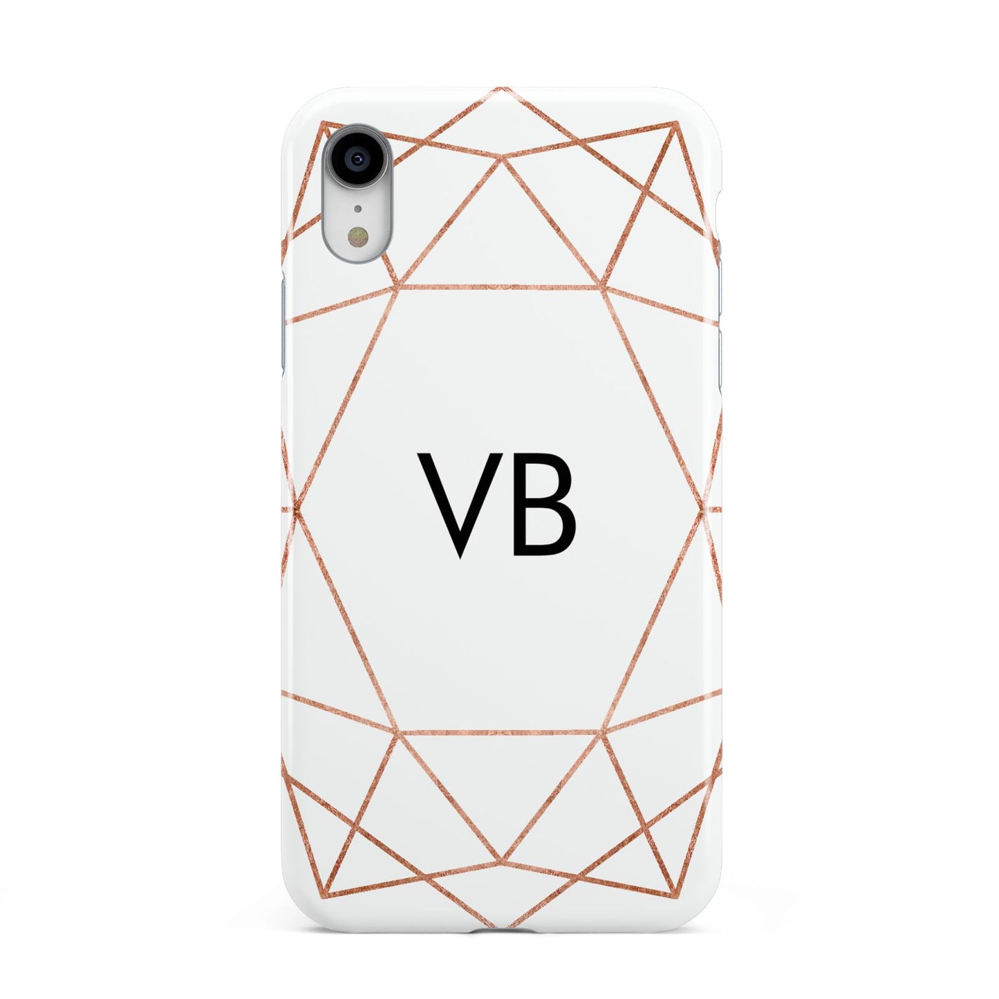 Personalised White Rose Gold Initials Geometric Apple iPhone XR White 3D Tough Case