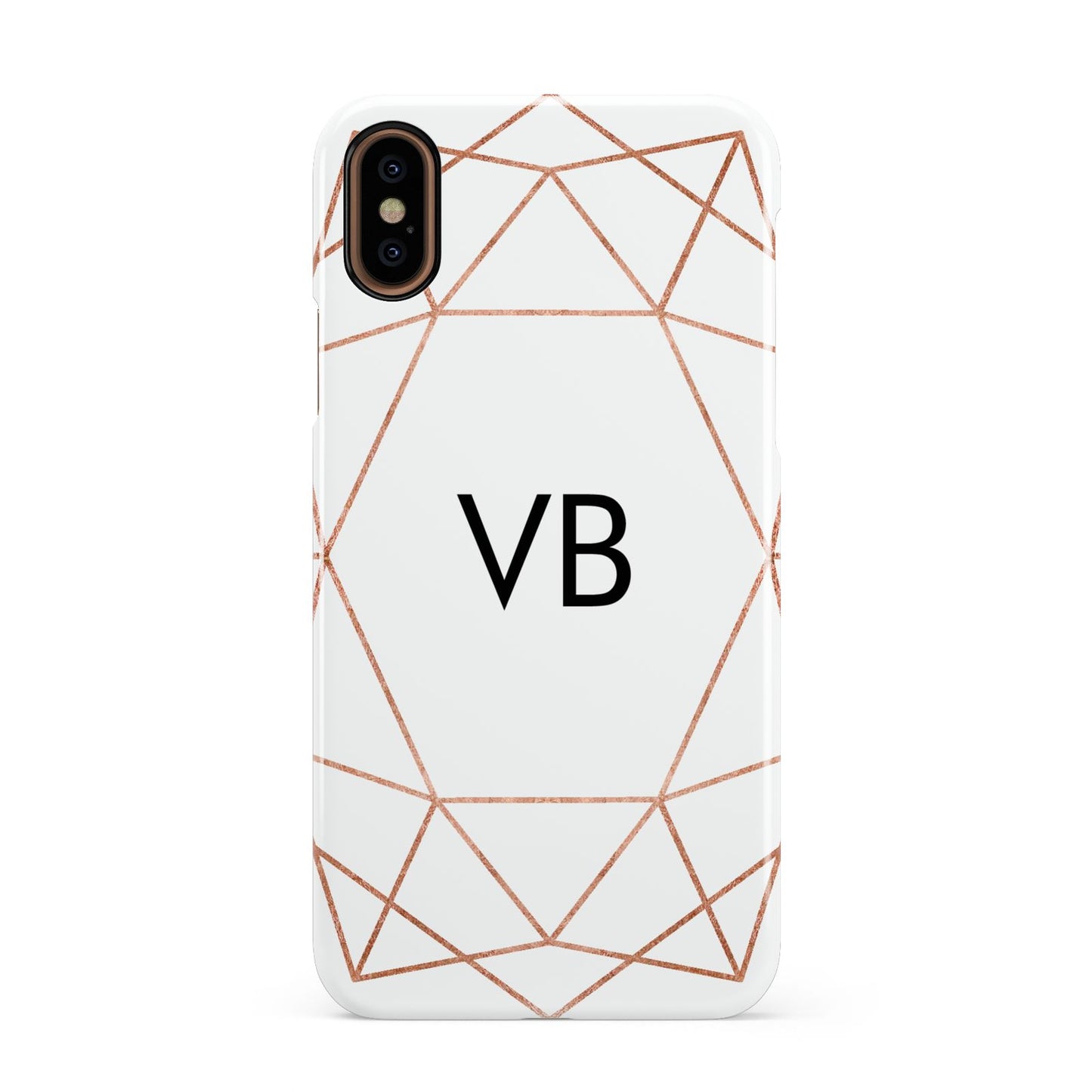Personalised White Rose Gold Initials Geometric Apple iPhone XS 3D Snap Case