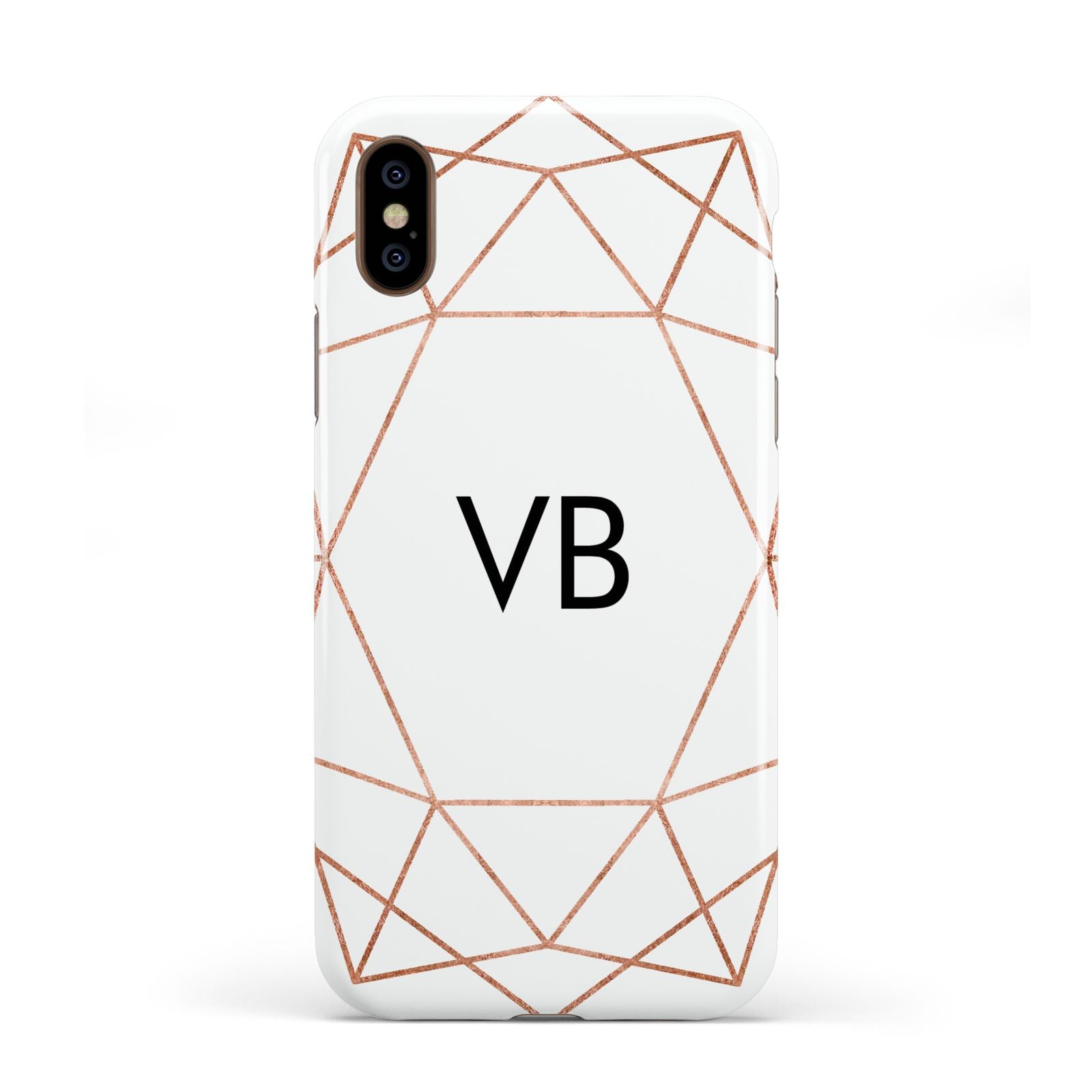 Personalised White Rose Gold Initials Geometric Apple iPhone XS 3D Tough
