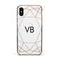 Personalised White Rose Gold Initials Geometric Apple iPhone Xs Impact Case Black Edge on Black Phone