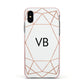 Personalised White Rose Gold Initials Geometric Apple iPhone Xs Impact Case Pink Edge on Black Phone