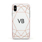Personalised White Rose Gold Initials Geometric Apple iPhone Xs Impact Case Pink Edge on Silver Phone