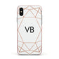 Personalised White Rose Gold Initials Geometric Apple iPhone Xs Impact Case Pink Edge on Silver Phone