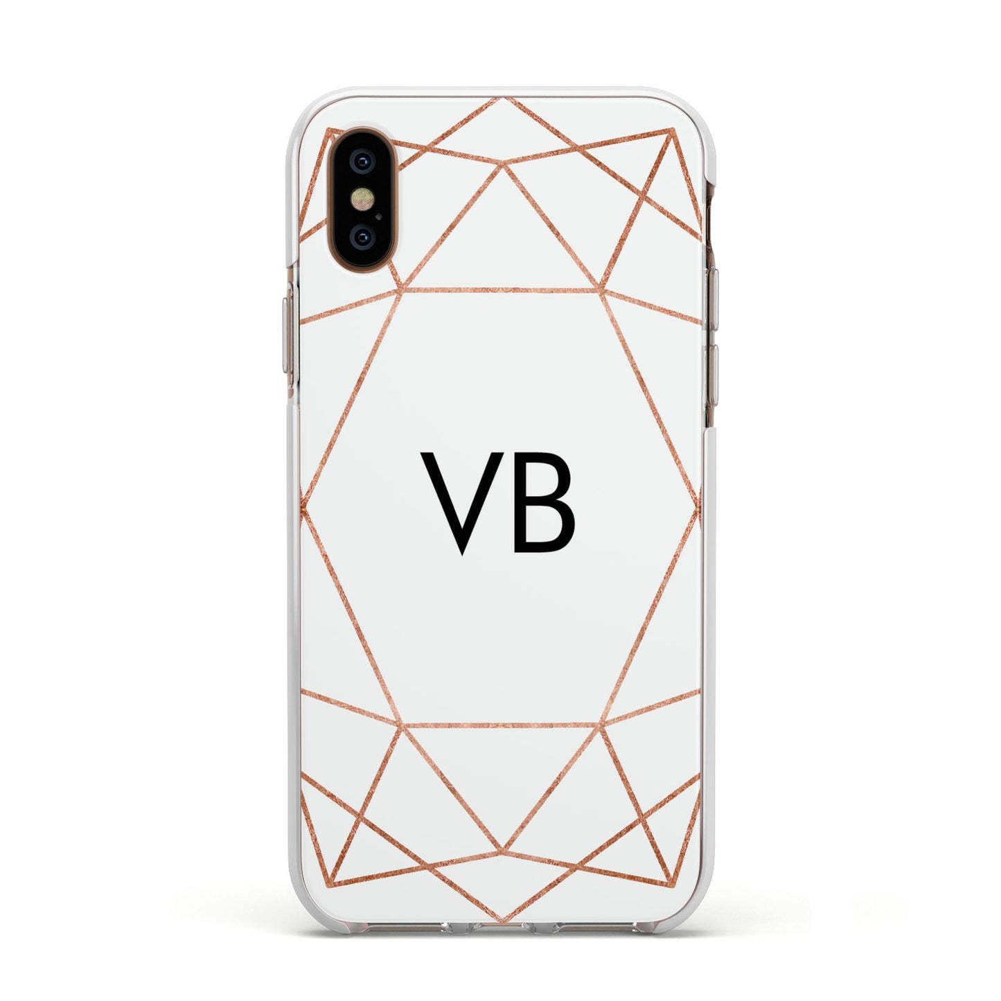 Personalised White Rose Gold Initials Geometric Apple iPhone Xs Impact Case White Edge on Gold Phone