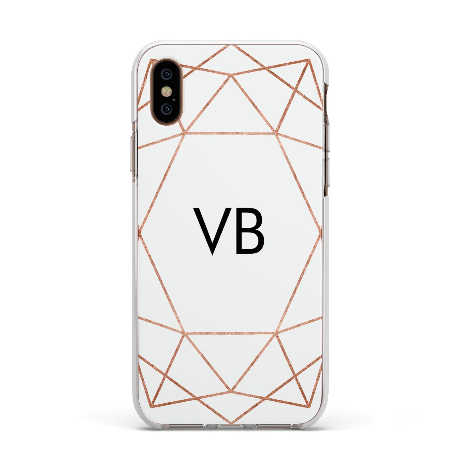 Personalised White Rose Gold Initials Geometric Apple iPhone Xs Impact Case White Edge on Gold Phone