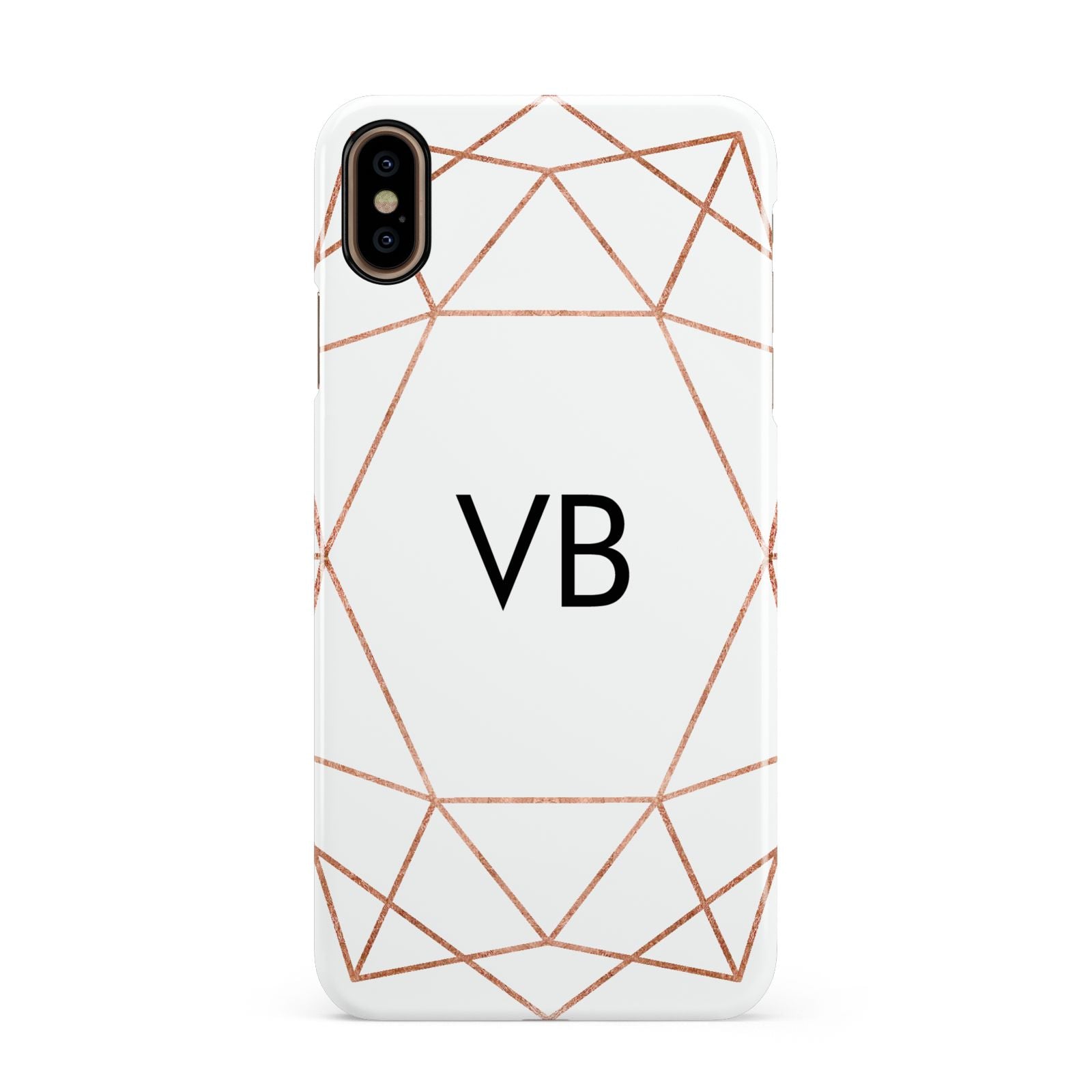 Personalised White Rose Gold Initials Geometric Apple iPhone Xs Max 3D Snap Case