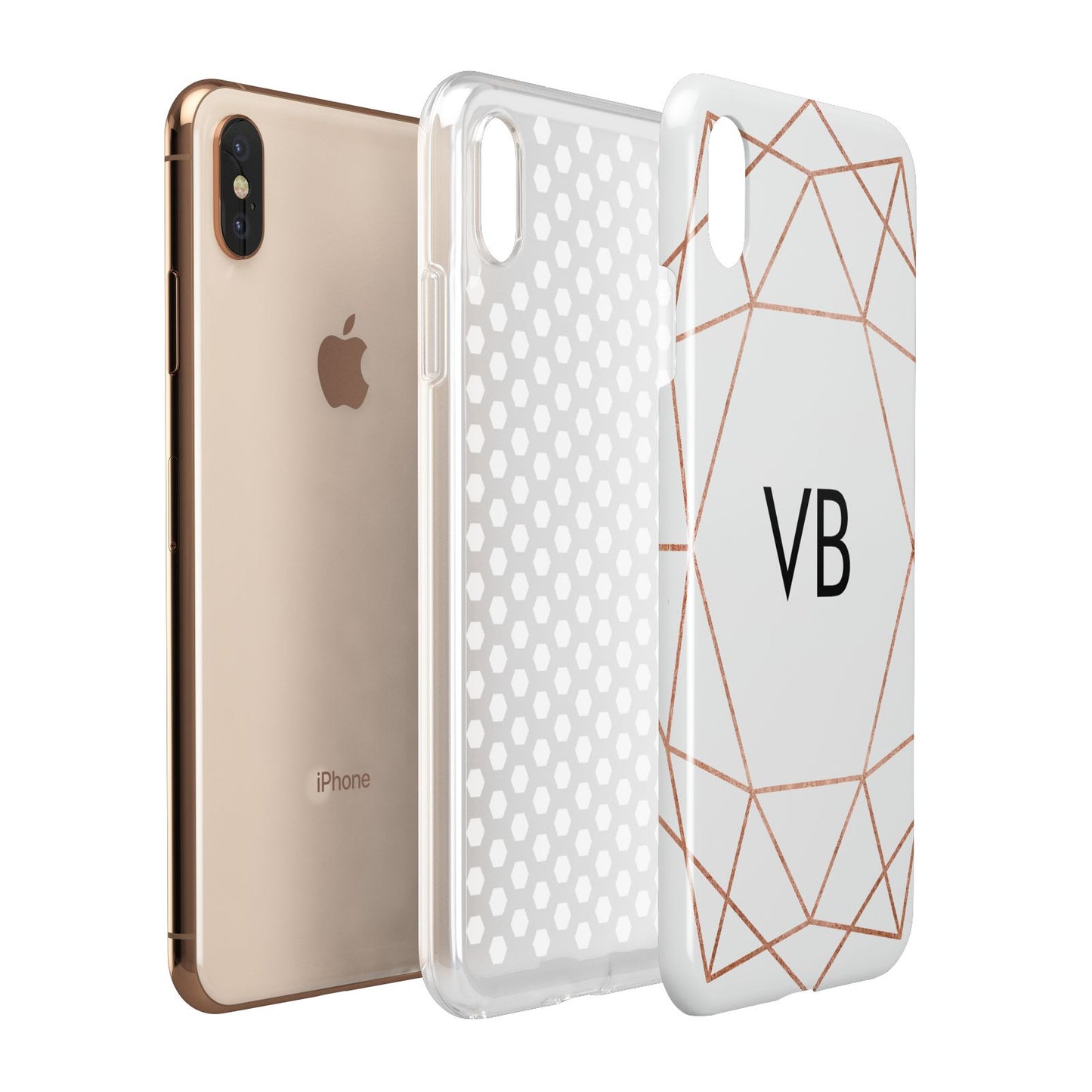 Personalised White Rose Gold Initials Geometric Apple iPhone Xs Max 3D Tough Case Expanded View