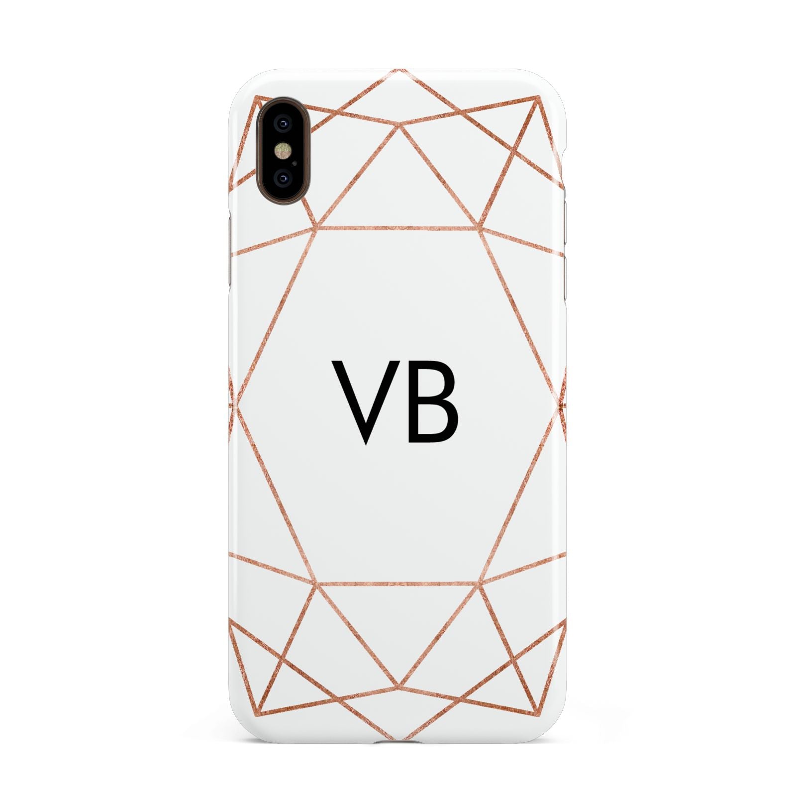 Personalised White Rose Gold Initials Geometric Apple iPhone Xs Max 3D Tough Case