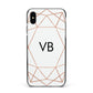 Personalised White Rose Gold Initials Geometric Apple iPhone Xs Max Impact Case Black Edge on Black Phone