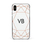 Personalised White Rose Gold Initials Geometric Apple iPhone Xs Max Impact Case Black Edge on Silver Phone
