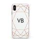 Personalised White Rose Gold Initials Geometric Apple iPhone Xs Max Impact Case Pink Edge on Black Phone