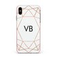 Personalised White Rose Gold Initials Geometric Apple iPhone Xs Max Impact Case Pink Edge on Gold Phone