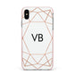 Personalised White Rose Gold Initials Geometric Apple iPhone Xs Max Impact Case Pink Edge on Silver Phone