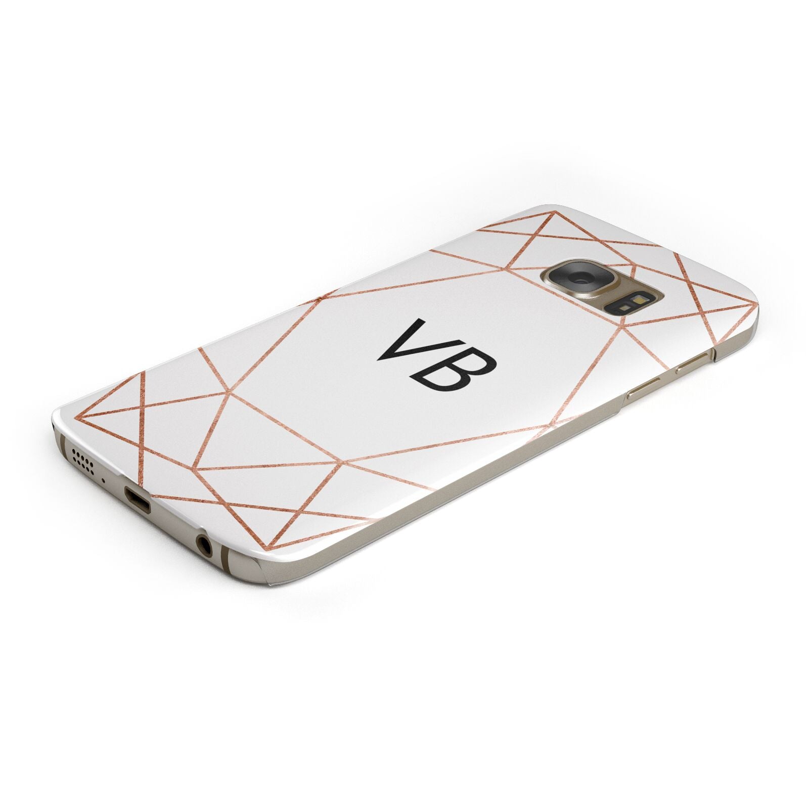 Personalised White Rose Gold Initials Geometric Protective Samsung Galaxy Case Angled Image