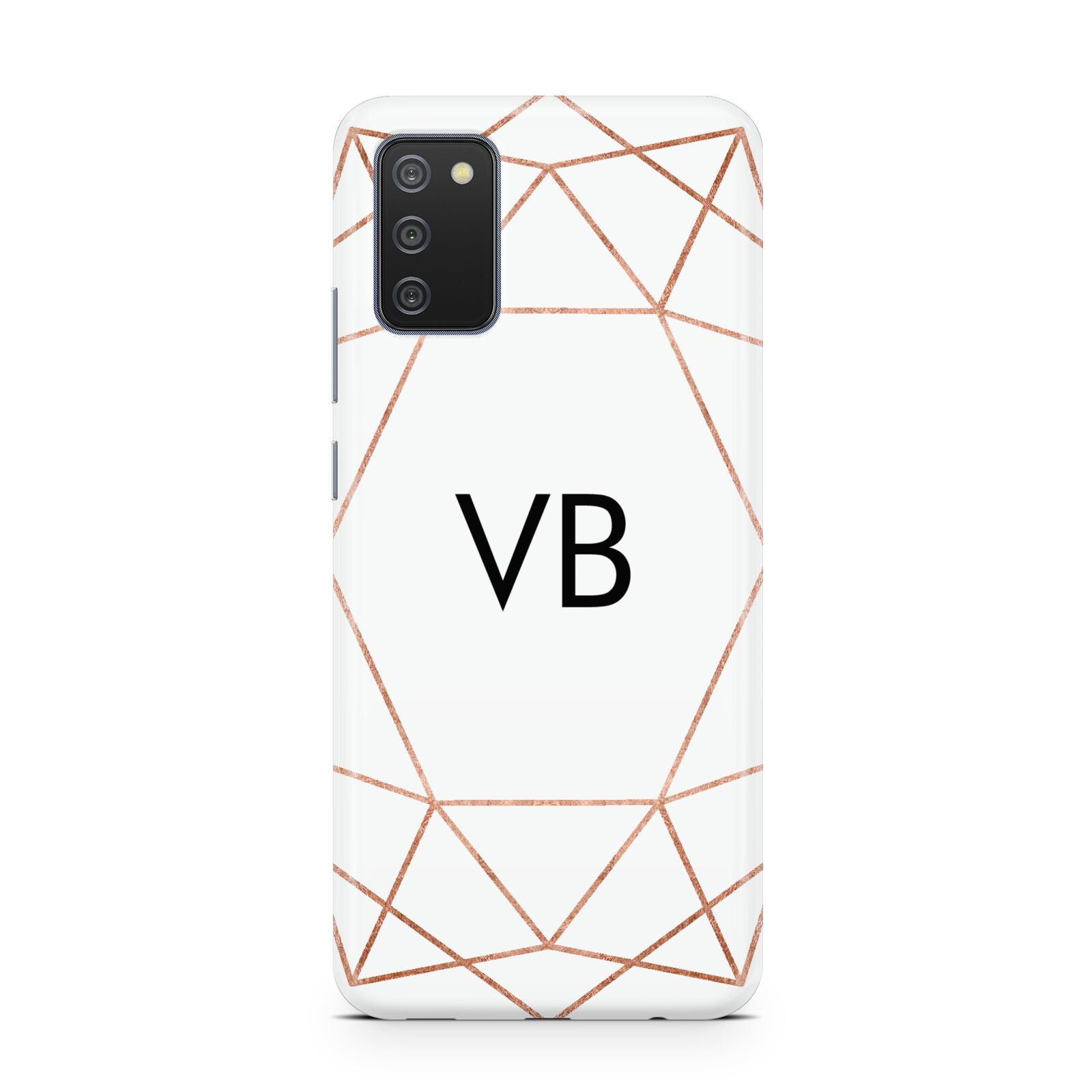 Personalised White Rose Gold Initials Geometric Samsung A02s Case