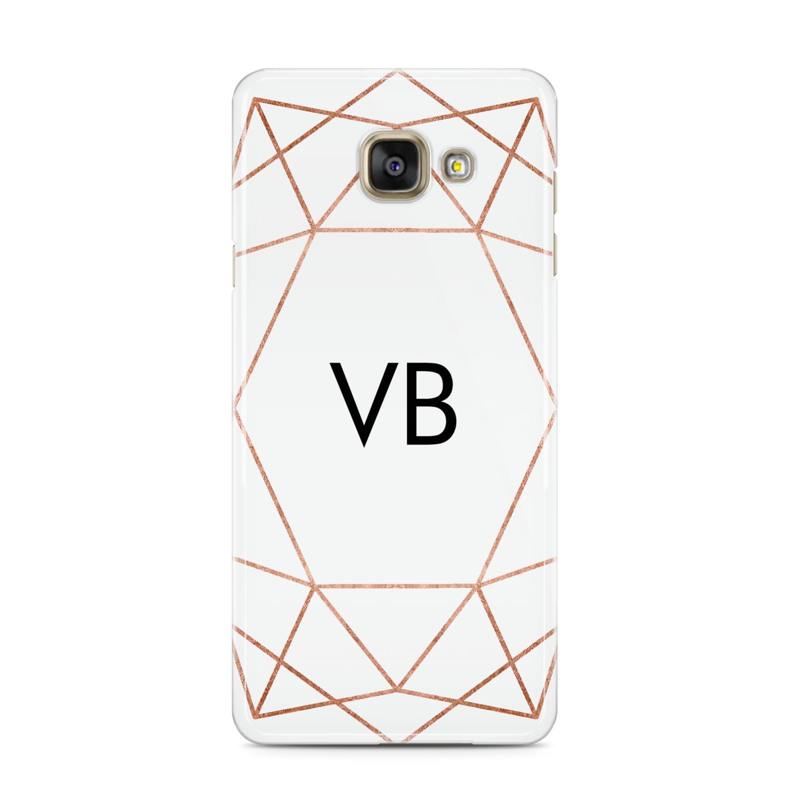 Personalised White Rose Gold Initials Geometric Samsung Galaxy A3 2016 Case on gold phone