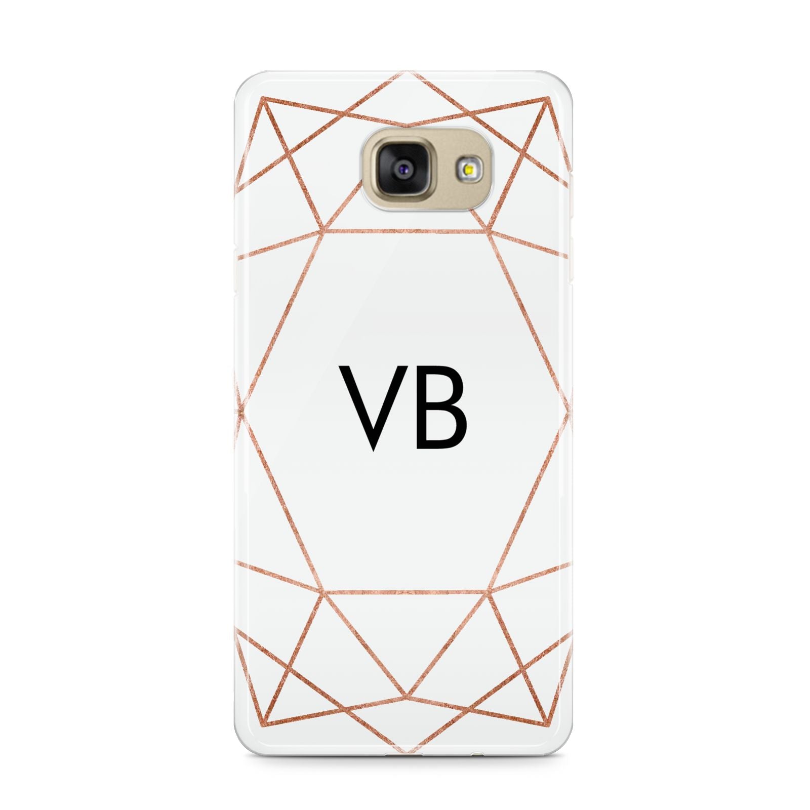 Personalised White Rose Gold Initials Geometric Samsung Galaxy A9 2016 Case on gold phone