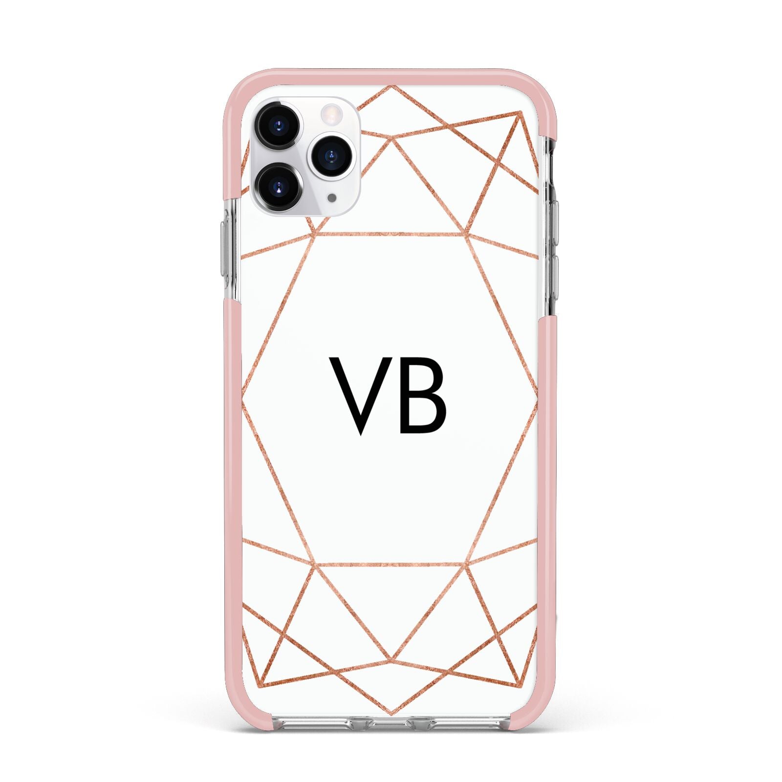 Personalised White Rose Gold Initials Geometric iPhone 11 Pro Max Impact Pink Edge Case