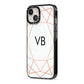 Personalised White Rose Gold Initials Geometric iPhone 13 Black Impact Case Side Angle on Silver phone