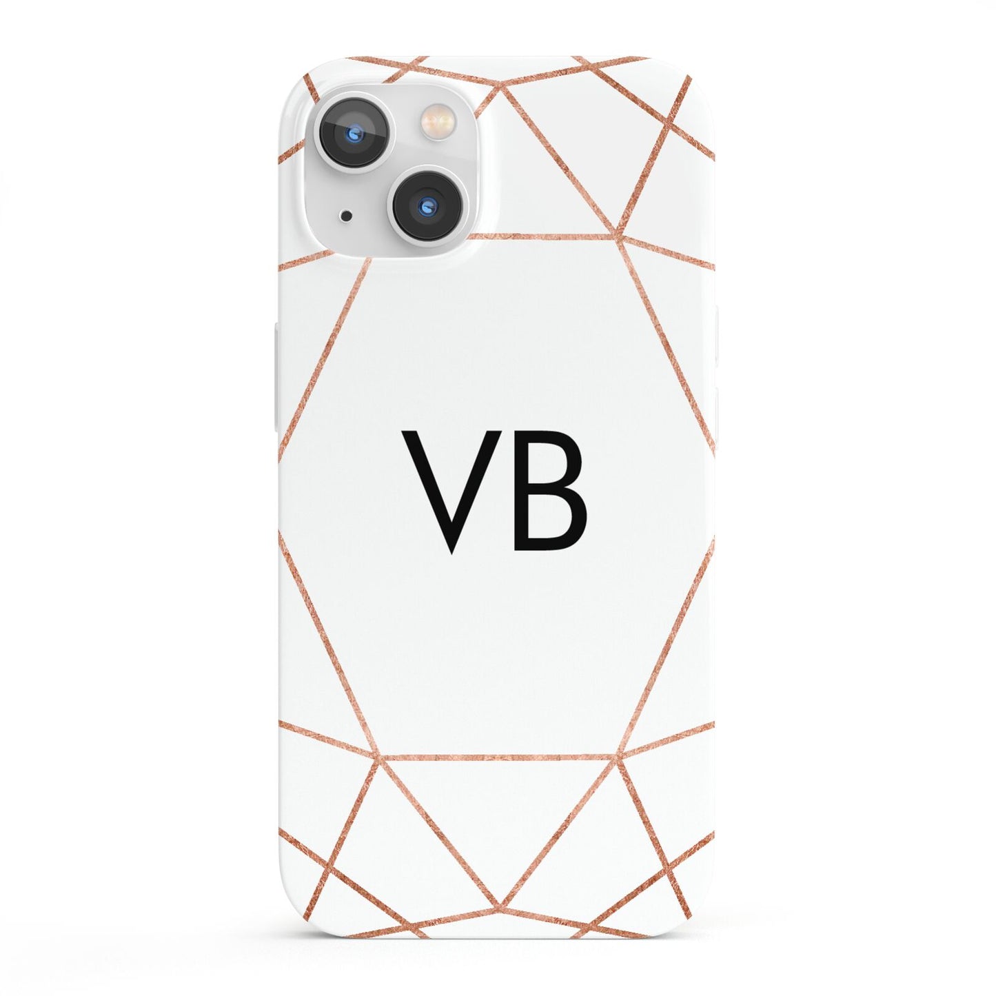 Personalised White Rose Gold Initials Geometric iPhone 13 Full Wrap 3D Snap Case