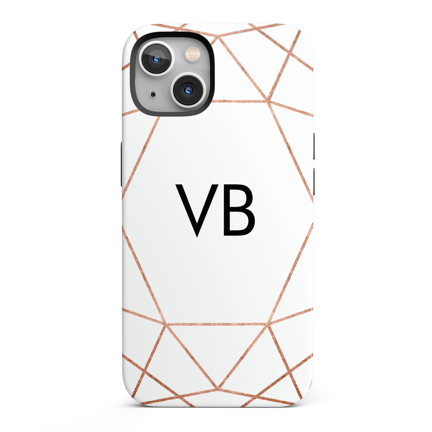 Personalised White Rose Gold Initials Geometric iPhone 13 Full Wrap 3D Tough Case