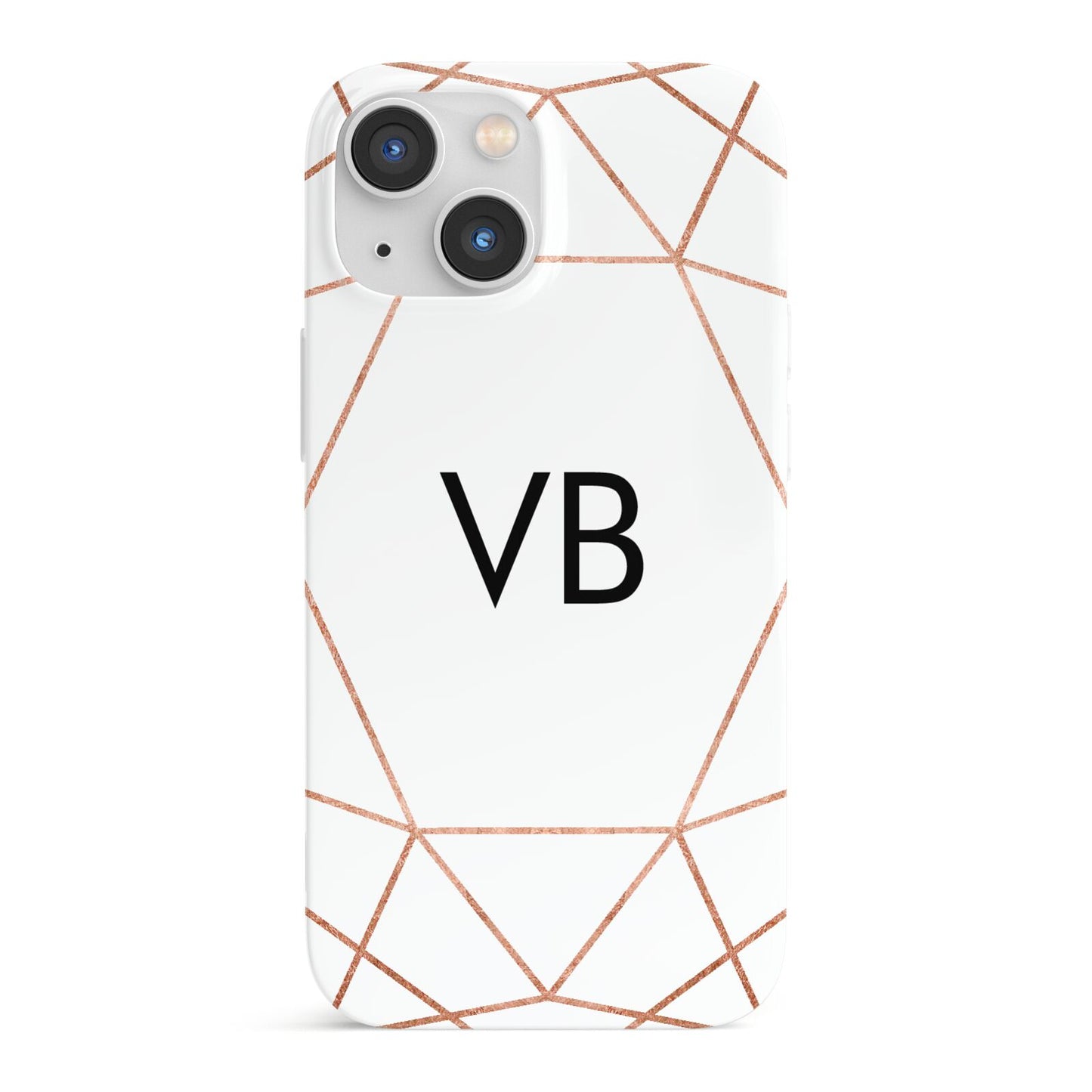 Personalised White Rose Gold Initials Geometric iPhone 13 Mini Full Wrap 3D Snap Case