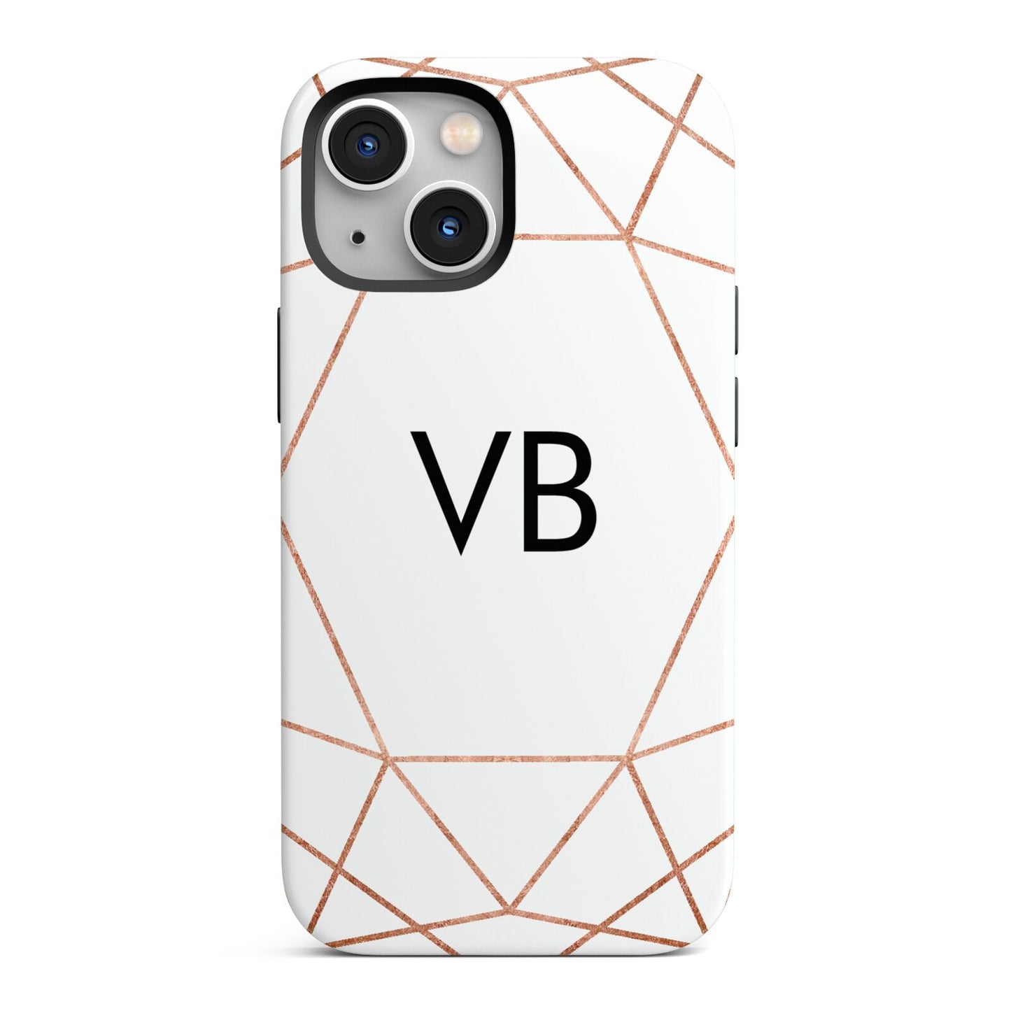 Personalised White Rose Gold Initials Geometric iPhone 13 Mini Full Wrap 3D Tough Case