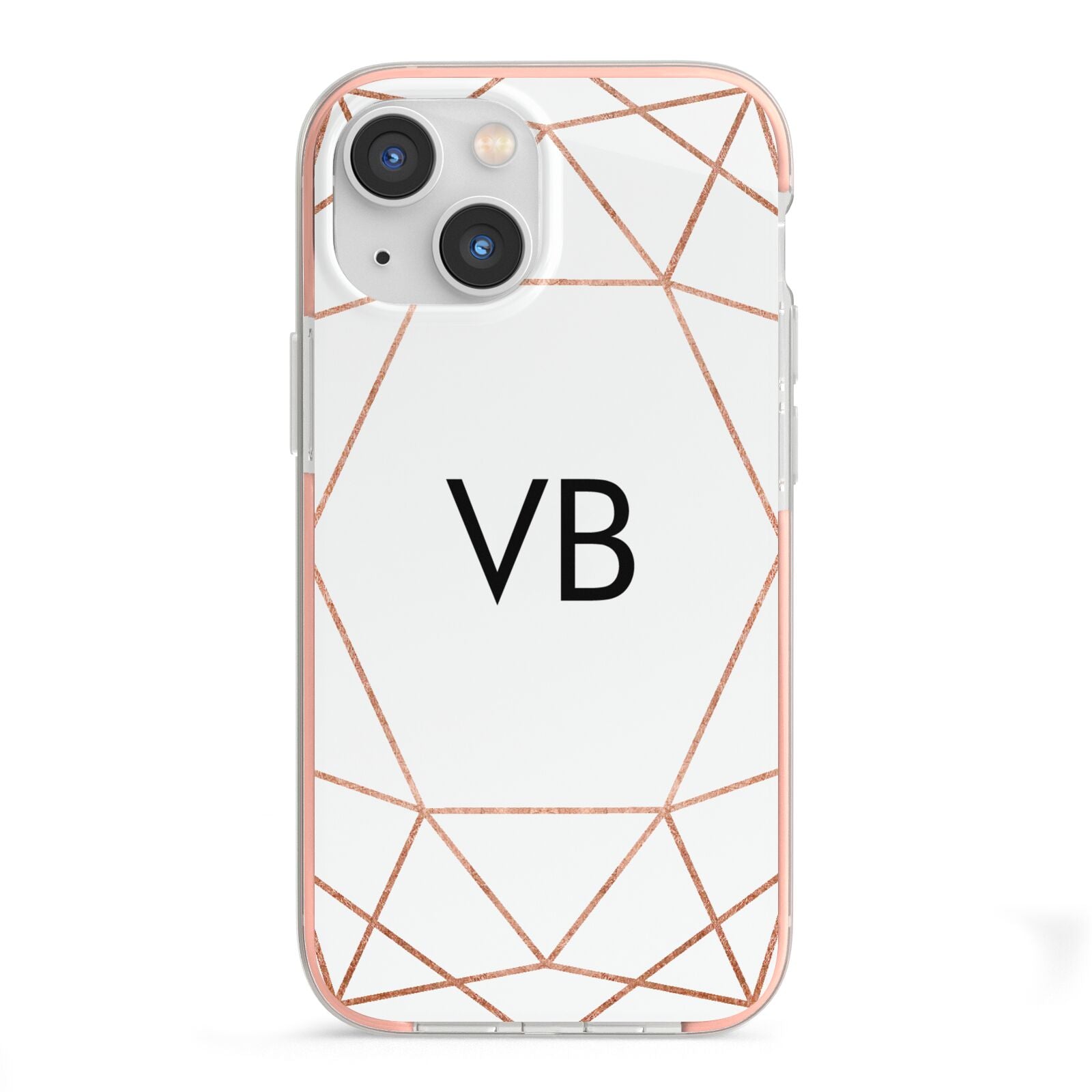 Personalised White Rose Gold Initials Geometric iPhone 13 Mini TPU Impact Case with Pink Edges