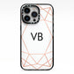 Personalised White Rose Gold Initials Geometric iPhone 13 Pro Black Impact Case on Silver phone