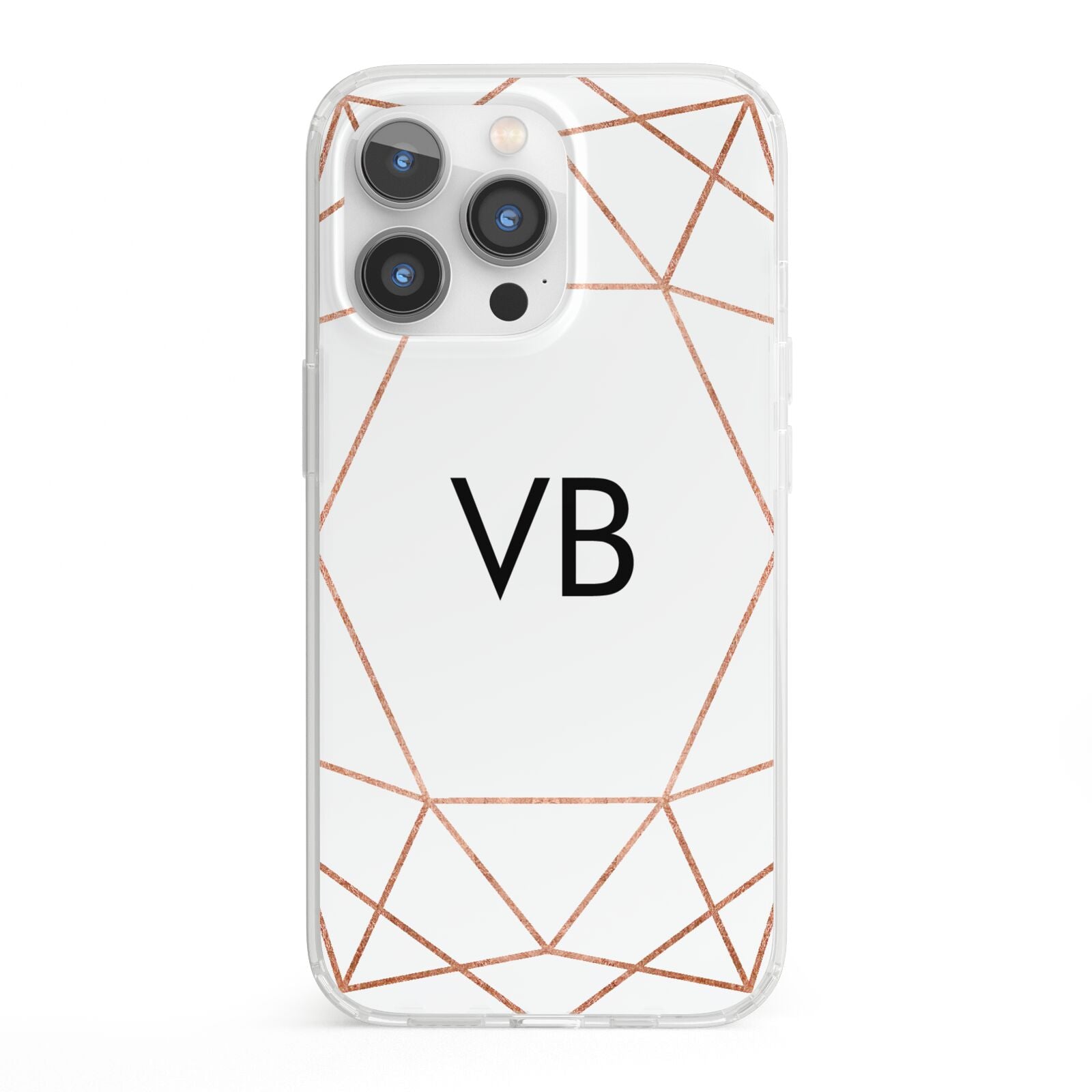 Personalised White Rose Gold Initials Geometric iPhone 13 Pro Clear Bumper Case