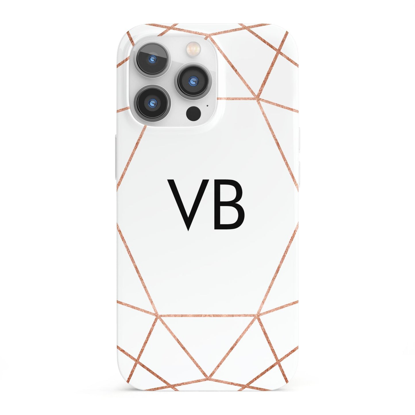 Personalised White Rose Gold Initials Geometric iPhone 13 Pro Full Wrap 3D Snap Case