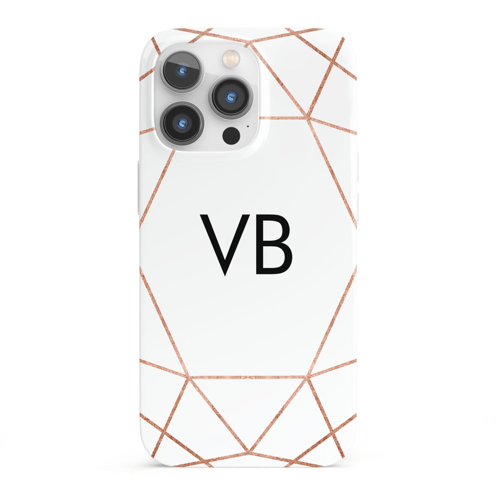 Personalised White Rose Gold Initials Geometric iPhone 13 Pro Full Wrap 3D Snap Case